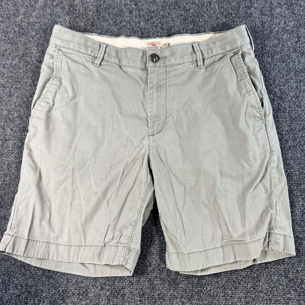Faherty Brand All Day Mens Gray Twill Chino Shorts Size 32 Sun Button Casual